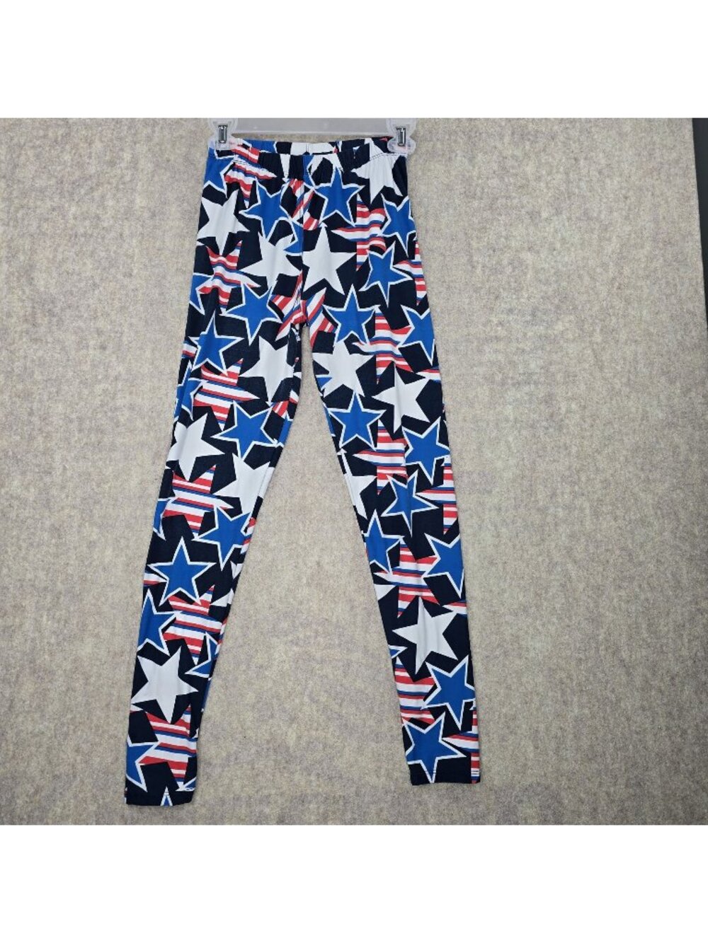 Patriotic Womens Leggings USA Flag Stars Multicolor One Size Stretch Polyester